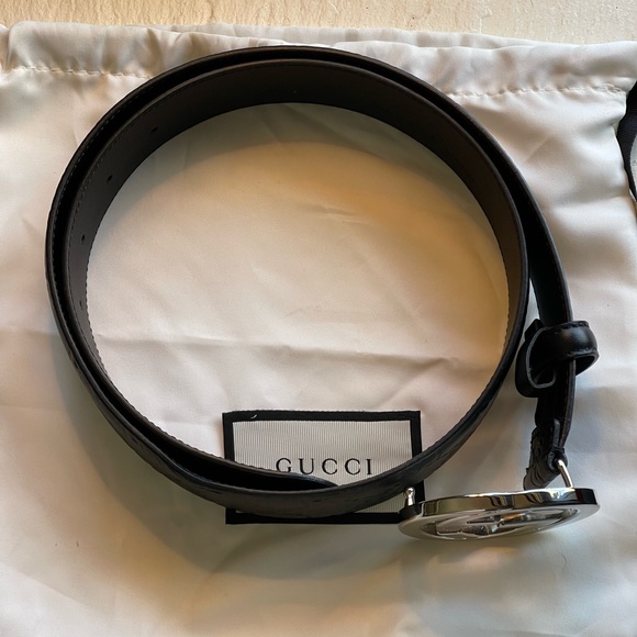 UNISEX GUCCI INTERLOCKING “G” BELT GUCCI SIZE 85 EMBOSSED LEATHER DOUBLE G LOGO - Picture 6 of 10